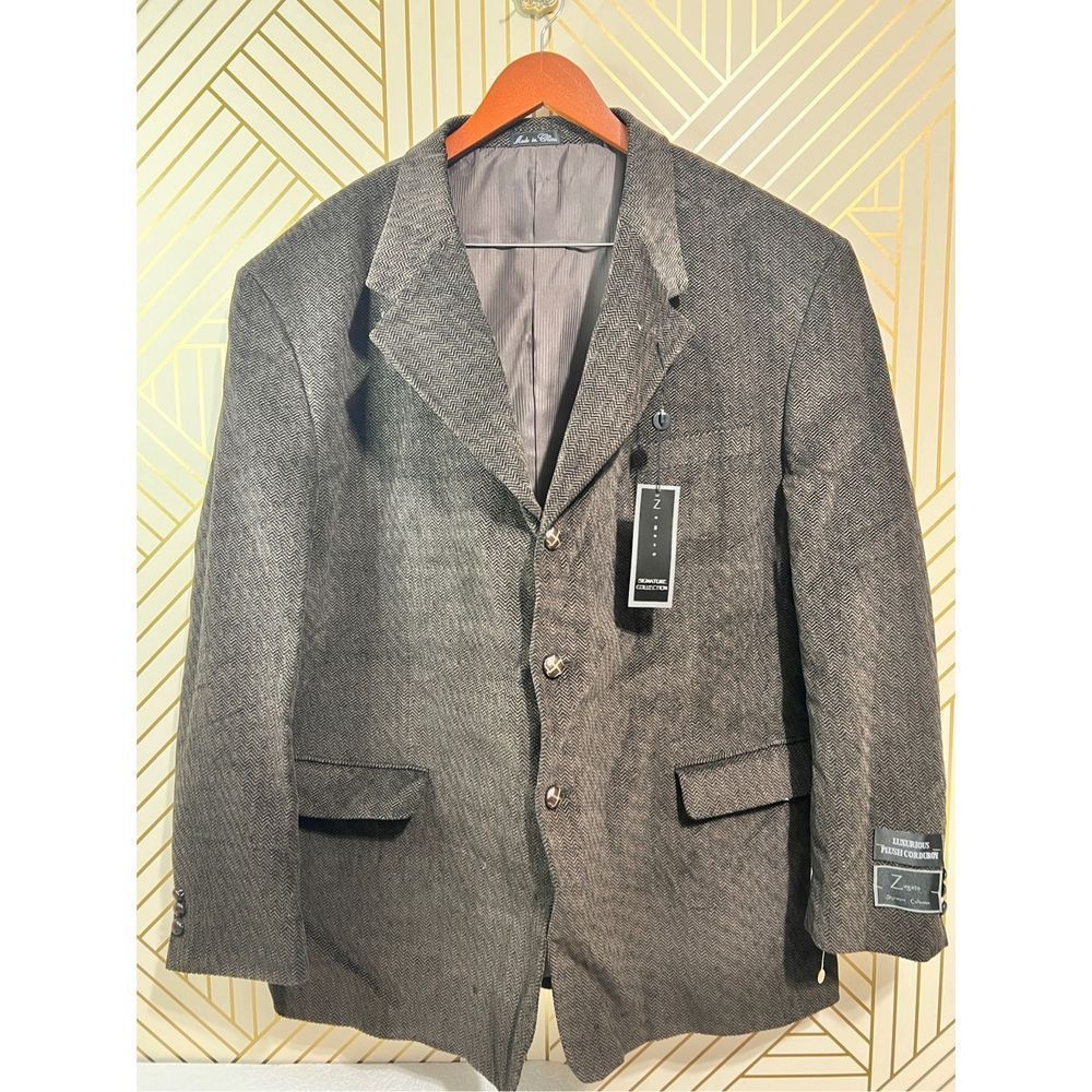 Zagato Men's Chevron Plush Corduroy 3-Button Blazer Jacket Brown Size 48R NWT